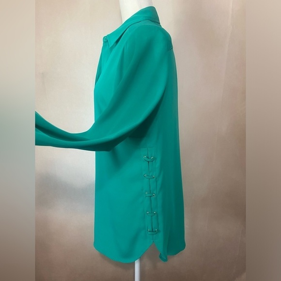 Chico's women's 1 (M) lace up side tunic button down blouse bright teal EUC - Picture 4 of 9